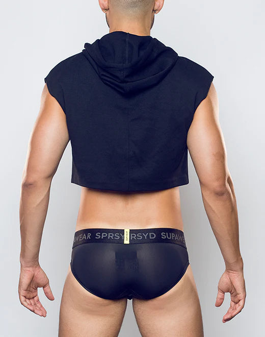 Egoist Underwear Chicago - Cropped Hoodie by Supawear. -    (Black/ Blue) - Designed for maximum comfort, it boasts a soft, breathable  cotton/poly that feels like a