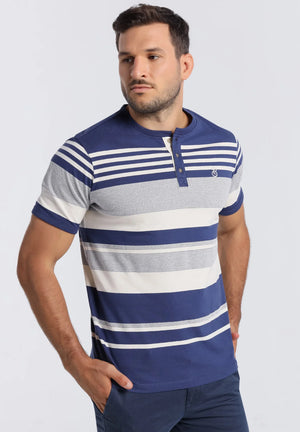 Bendorff striped cotton henley t-shirt blue