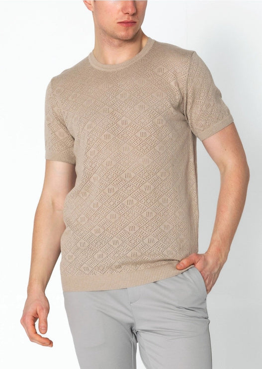 RNT23 Geometric crochet t-shirt stone