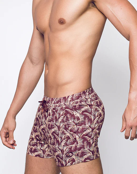 2eros Hawaiian Night 3" swim short burgundy floral