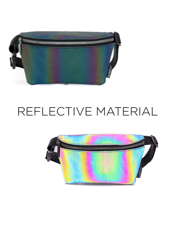 Ultra slim fanny pack reflective rainbow