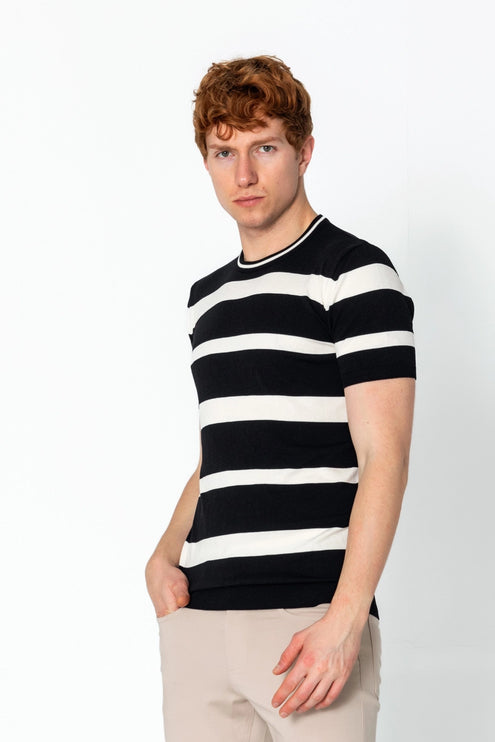 RNT23 Striped knit t-shirt black