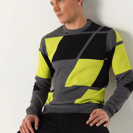 Lois abstract color block sweater grey/lime