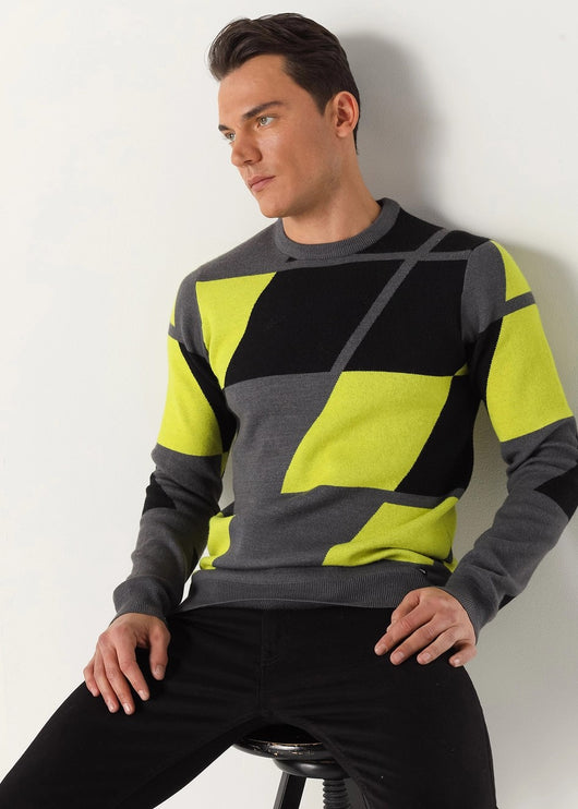 Lois abstract color block sweater grey/lime