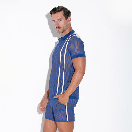 Code 22 Openwork 9735 mesh polo shirt blue