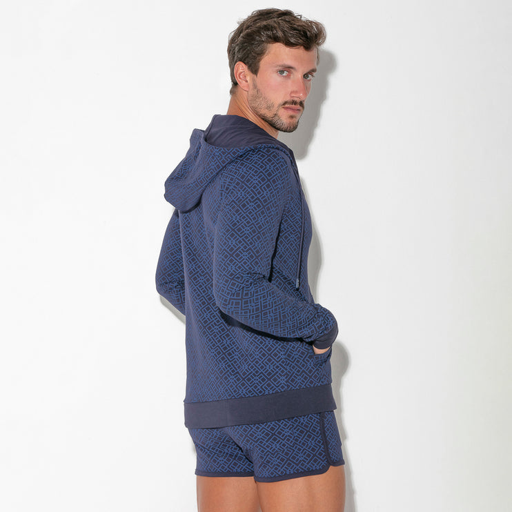 Code 22 Geometric slim-fit cotton hoodie 9811 navy blue