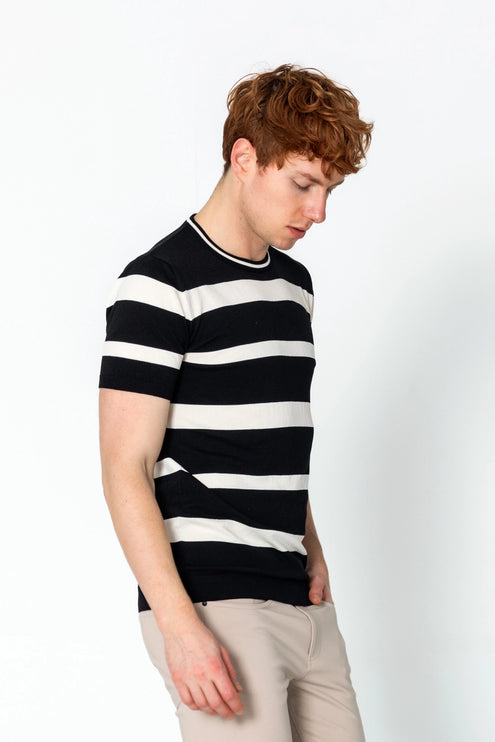 RNT23 Striped knit t-shirt black