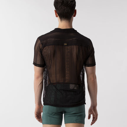 Barcode Berlin Dusan lace short-sleeve shirt black