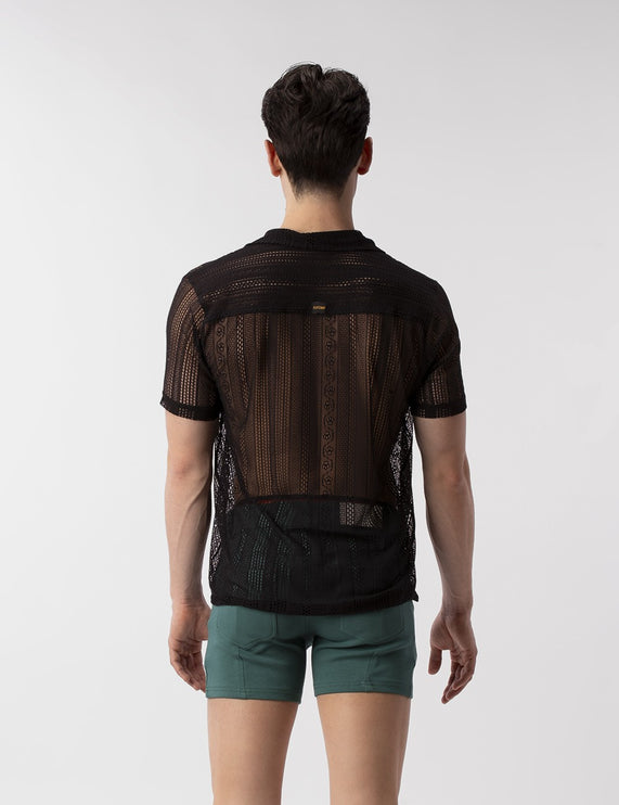 Barcode Berlin Dusan lace short-sleeve shirt black