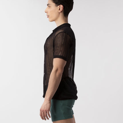 Barcode Berlin Dusan lace short-sleeve shirt black