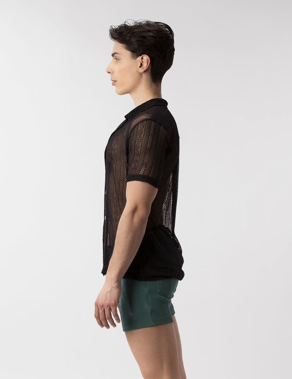 Barcode Berlin Dusan lace short-sleeve shirt black