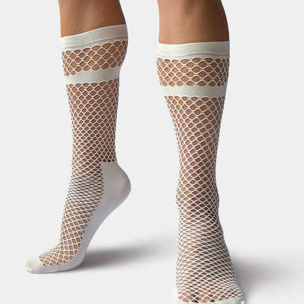 Barcode Berlin Paris fishnet socks white