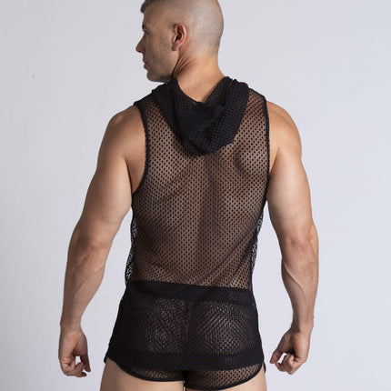 Gigo Striking sleeveless lace hoodie black