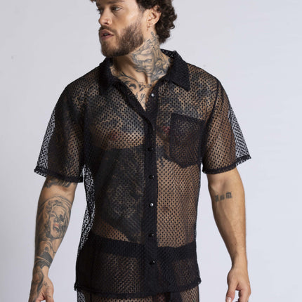 Gigo Striking short sleeve lace shirt black