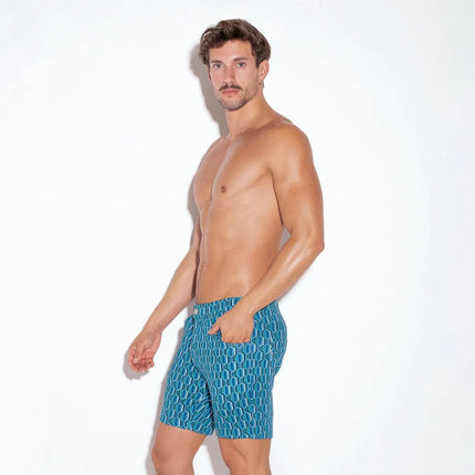 Code 22 slim fit 5" stretch short 9712 geometric blue