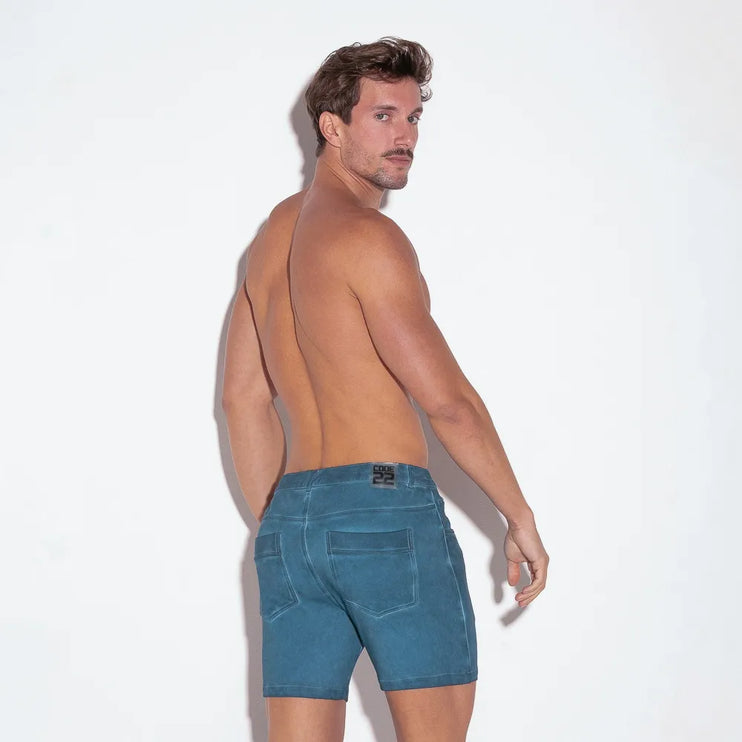 Code 22 vintage slim fit 5" stretch short 9712V petrol blue