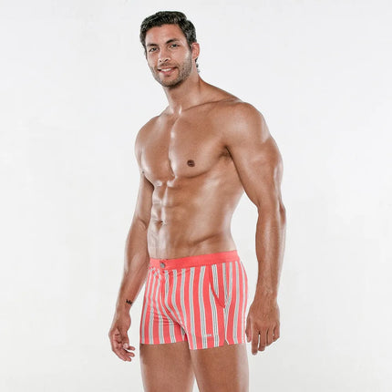 Code 22 Retro Stripe 2.5" swim boxer trunk 23034 coral