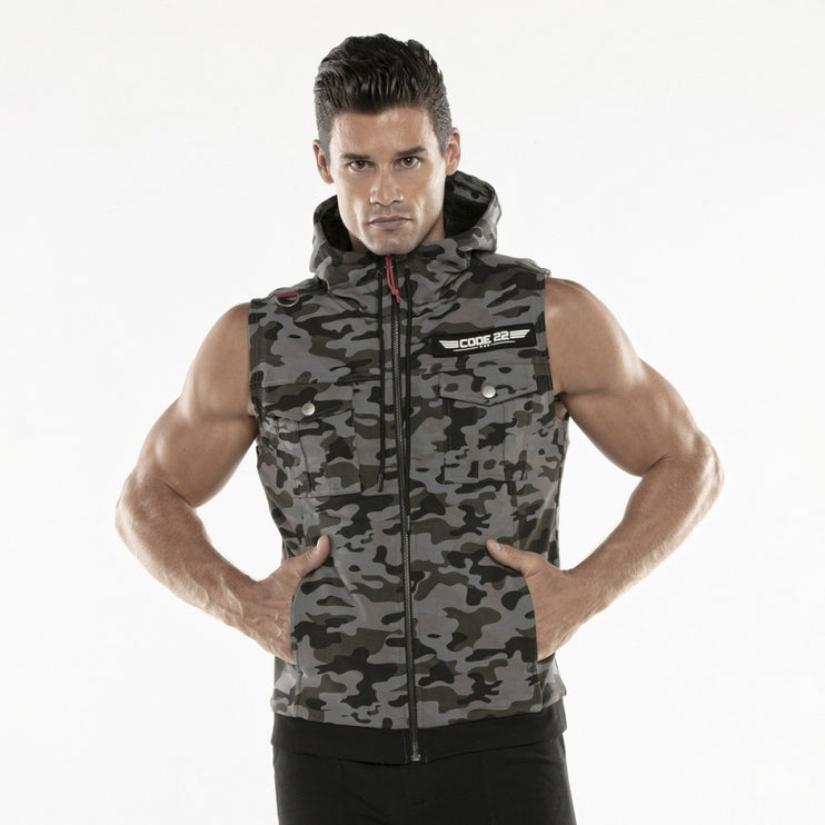 Code 22 sleeveless hoodie 9715 camouflage grey