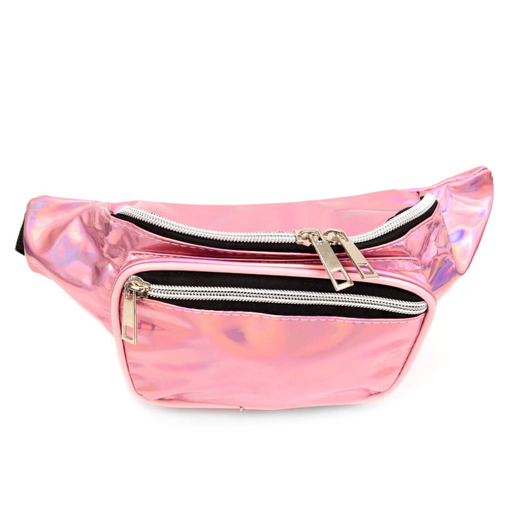 Iridescent metallic fanny pack pink