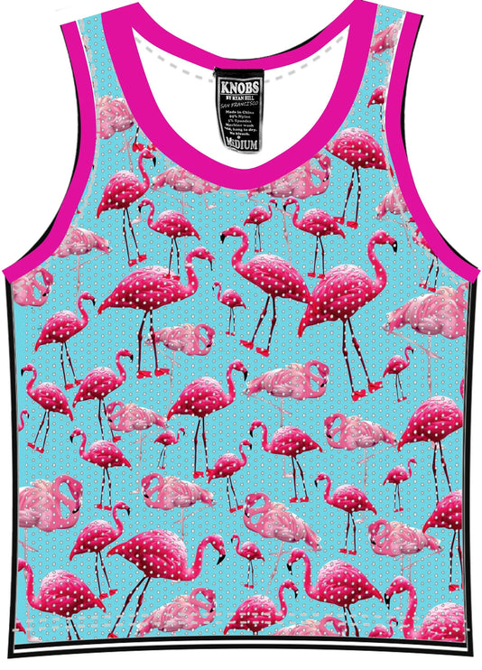 Knobs Flamingos tank mesh sky blue