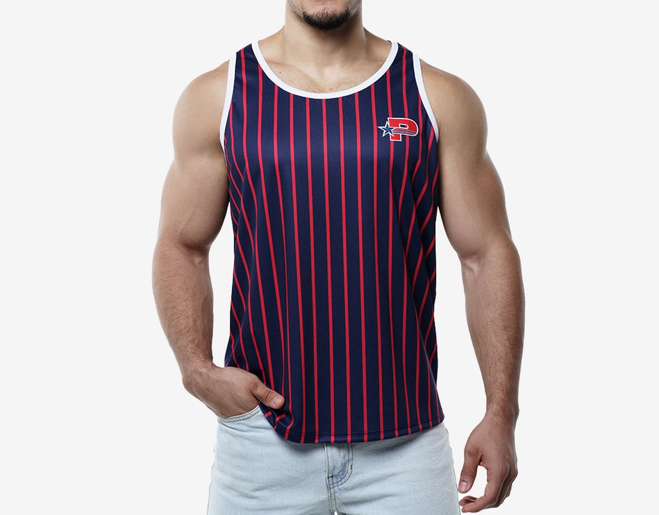 PUMP Striped slim fit tank navy