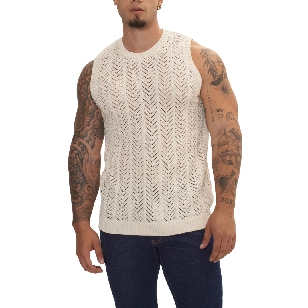 RNT23 crochet muscle tank beige