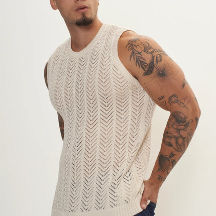 RNT23 crochet muscle tank beige