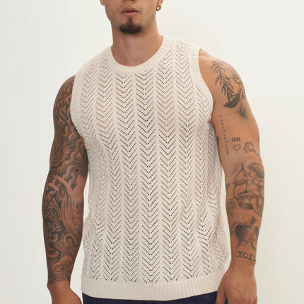 RNT23 crochet muscle tank beige