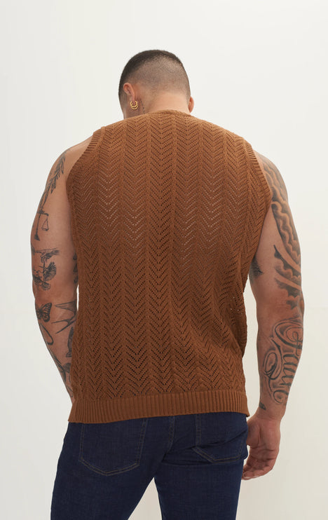 RNT23 crochet muscle tank brown