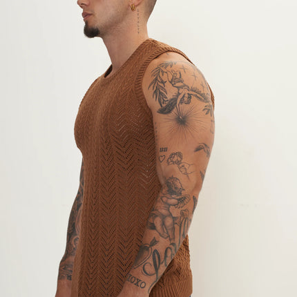 RNT23 crochet muscle tank brown