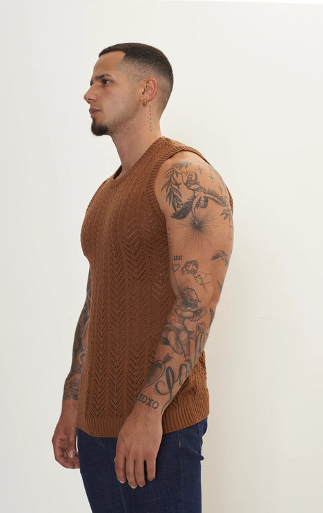 RNT23 crochet muscle tank brown