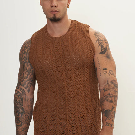 RNT23 crochet muscle tank brown