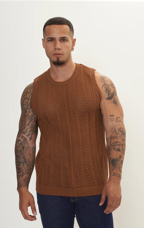 RNT23 crochet muscle tank brown