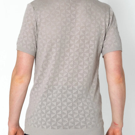 RNT23 Geometric crochet polo shirt grey