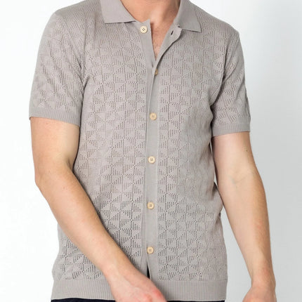 RNT23 Geometric crochet polo shirt grey