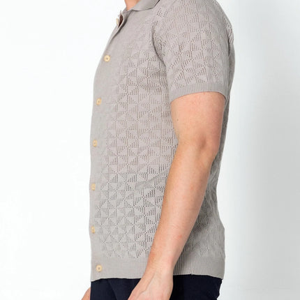 RNT23 Geometric crochet polo shirt grey