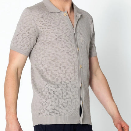 RNT23 Geometric crochet polo shirt grey