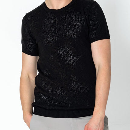 RNT23 Geometric crochet t-shirt black