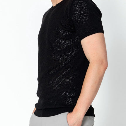 RNT23 Geometric crochet t-shirt black