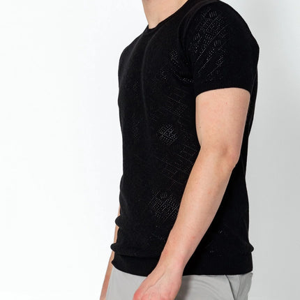 RNT23 Geometric crochet t-shirt black