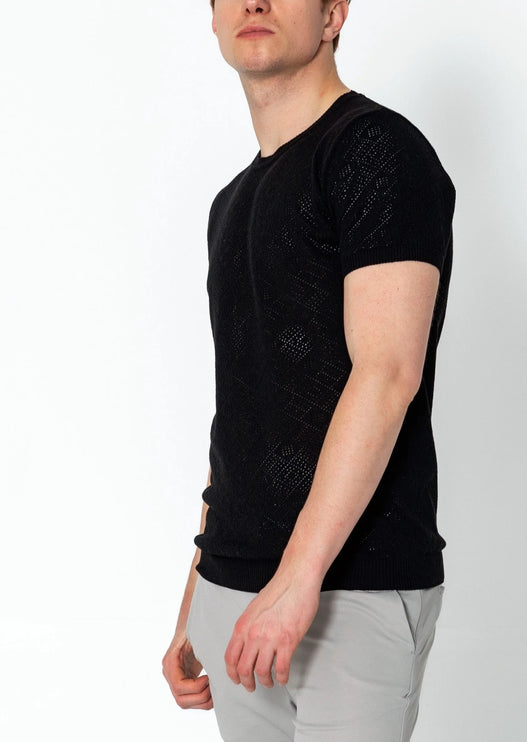 RNT23 Geometric crochet t-shirt black