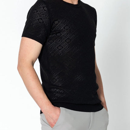 RNT23 Geometric crochet t-shirt black