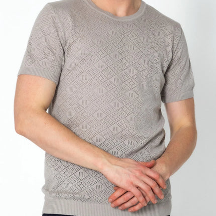 RNT23 Geometric crochet t-shirt grey