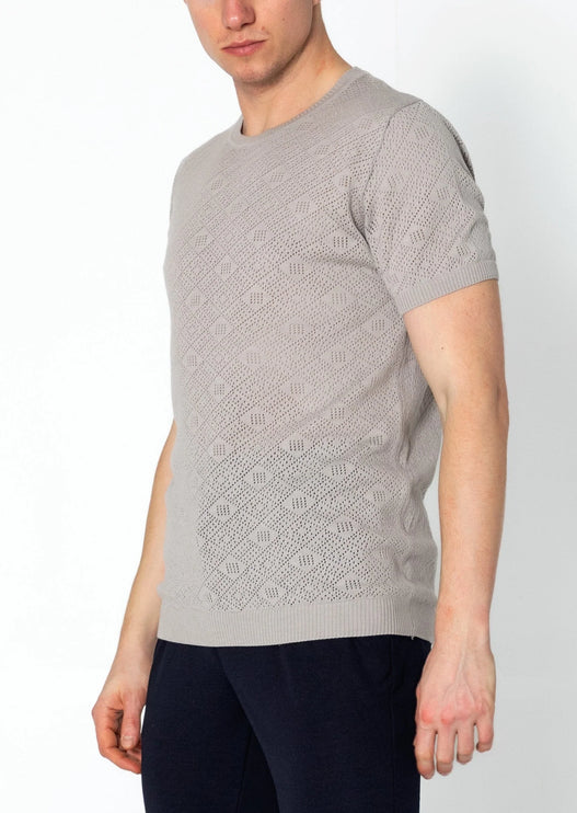 RNT23 Geometric crochet t-shirt grey