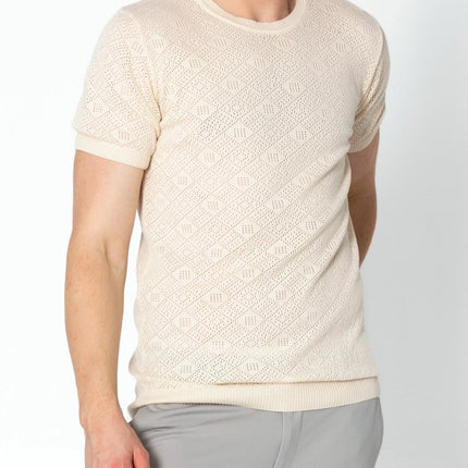 RNT23 Geometric crochet t-shirt beige