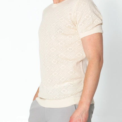 RNT23 Geometric crochet t-shirt beige