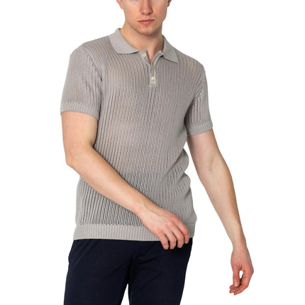 RNT23 openwork knit polo shirt grey