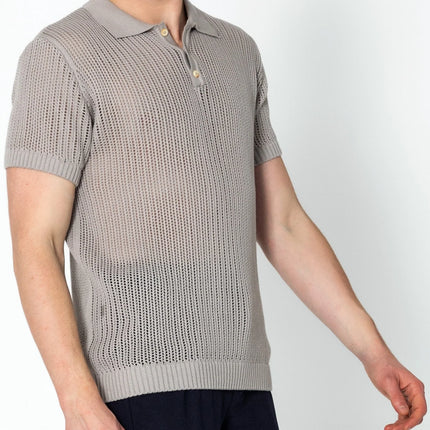 RNT23 openwork knit polo shirt grey