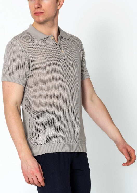 RNT23 openwork knit polo shirt grey