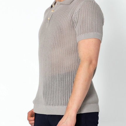 RNT23 openwork knit polo shirt grey